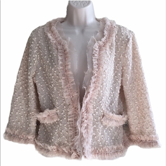 A'Reve Jackets & Blazers - 𝅺A’REVE Cream Lace Vintage Tweed Cardigan Blazer Jacket